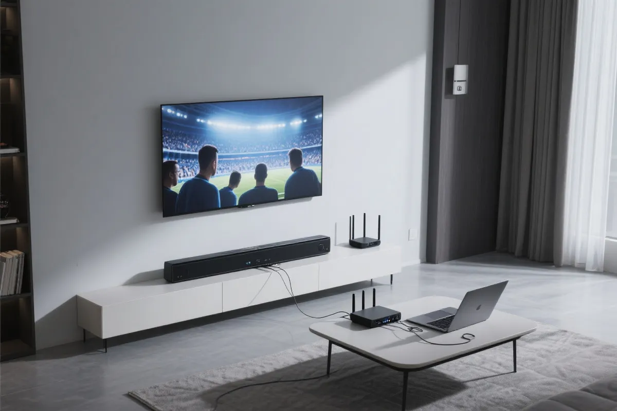 客厅大屏观赛设备连接与网络测试